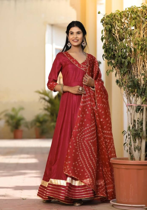 $64 - $129 - Red Bandhani Chikankari Work Salwar Kameez and Red Bandhani  Chikankari Work Salwar Suit Online Shopping